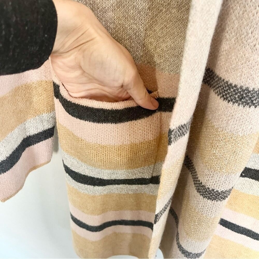 Fortune + Ivy Duster Cardigan Striped Open Front Pockets Knit Sweater S - Picture 6 of 9